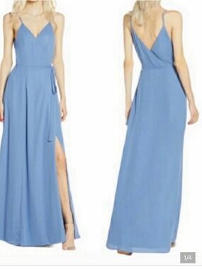 WAYF Blue V-Neck Sleeveless Wrap Maxi Dress
